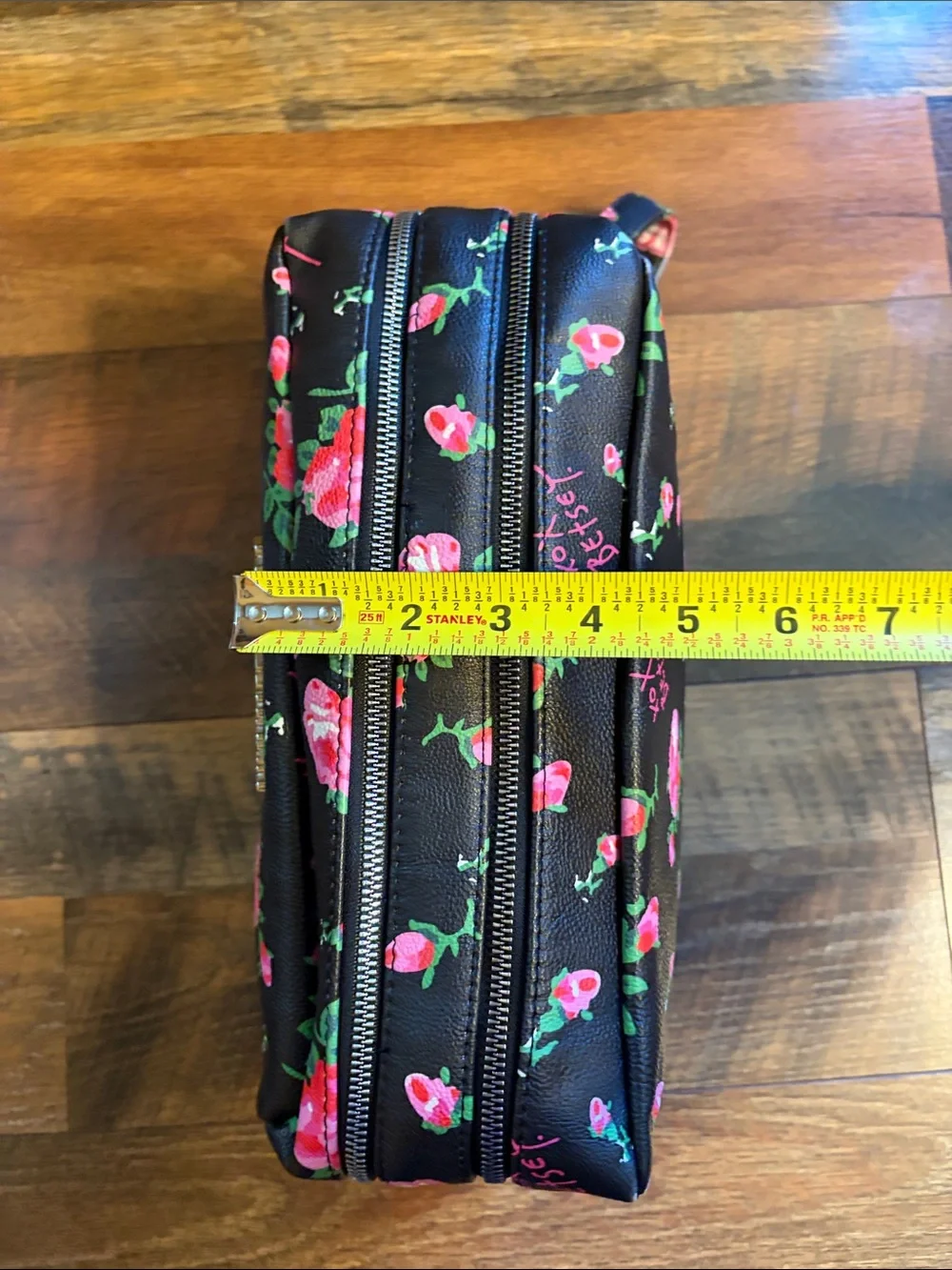 Betsey Johnson Black Cosmetic Pouch with Pink Floral Print